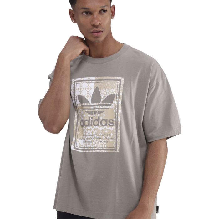 adidas Original Box Logo T-Shirt Mens Silver Pebble | Skipper Bar