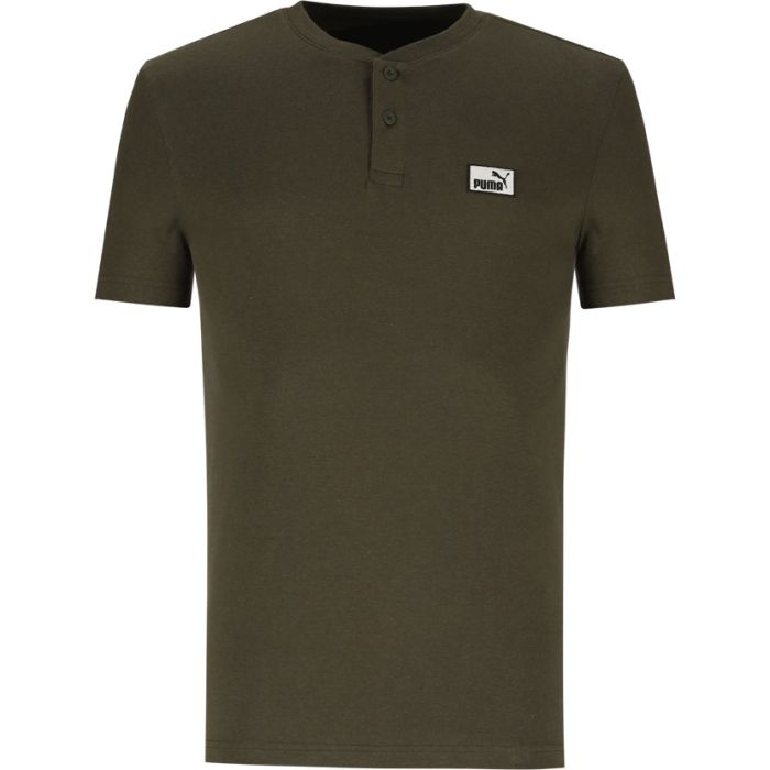 【Ragman】 Skipper Bar Puma Square badge Henley T-Shirt Mens Dark Olive