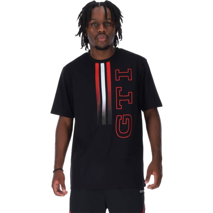 Volkswagen GTI Ombre Striped Logo T‑Shirt Mens Black | Automotive
