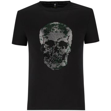Nikos Skull Head Diamante T-Shirt Mens Black